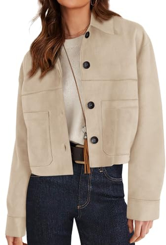 PRETTYGARDEN Women's Faux Suede Cropped Jacket Casual Lightweight Fall Fashion 2026 Winter Coats Outerwear Trendy Clothes (Beige,Medium)