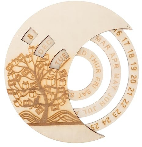 Angoily Mondkalender Holz Wand Kalender Runder Ewiger Kalender Wanddekoration Heimkalender Kalenderornament Holzhandwerk Heimwanddekor