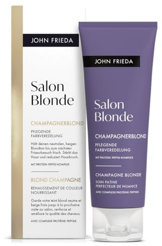 John Frieda Salon Blonde - Champagnerblond - Farbveredelung - Hält den neutralen, beigen Blondton bis zum nächsten Friseurbesuch frisch - Inhalt: 120 ml - Formuliert ohne Ammoniak oder PeroxidHält
