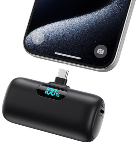 Mini Portable Charger USB C Power Bank,Upgraded 5000mAh PD Fast Charging Battery Pack Built-in USB-C Connector Travel Essential for iPhone17/17Pro/17Pro Max/Air/16 Plus/16Pro Max/15 Series,Android