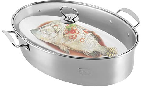 Olla Vaporera De Pescado con Rejilla - Olla Multiusos De Acero Inoxidable para Pasta/Utensilios De Cocina para Cocinar Pescado Al Vapor, Sopa Y Más - Incluye Sartén De CE