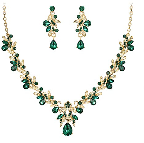 Clearine Kostüm Schmuck-Set für Abschlussball-Party Tropfen Blatt Strass Kristall Anhänger Halskette und Ohrhänger Klar Silber-Ton