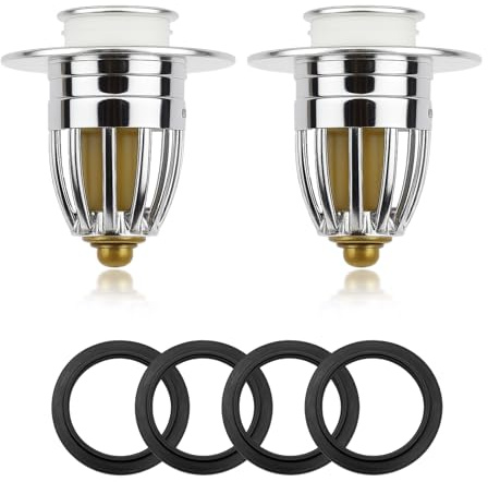 Set 2 Tappo Lavandino Bagno, Tappo Bidet Universale Pop up, 32-42 mm, Tappo Bidet Universale in Ottone Inossidabile, con Filtro Anti-Intasamento per Tappo Doccia e Scarico