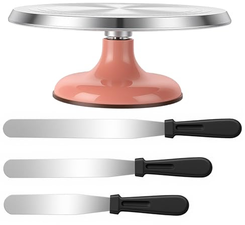 12 Inch Cake Turntable, Aluminum Alloy Rotating Stand with 3 Icing Spatulas