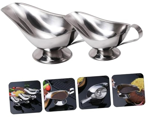ANDRESLAD 2 piezas Salseras de Acero Inoxidable con Antigoteo y Asa Ergonómica Contenedores para Salsa y Jugos Calientes o Fríos para Hogar Restaurante y Catering