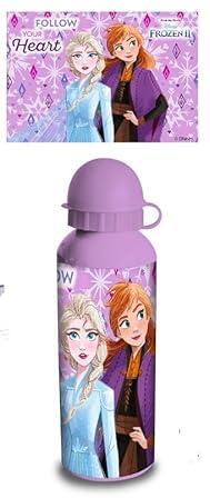 Coriex Borraccia Scuola Bottiglia Sport in Alluminio per Bambini 400ml con beccuccio retraibile in varie colorazioni (Borraccia Anna Elsa (frozen Viola))