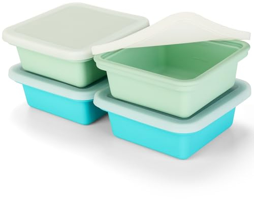 Romon 4pcs Contenitori Freezer in Silicone con Coperchio, Contenitori per Zuppe da Conservare in Freezer con Gradazioni, Blu E Verde, Per Zuppe, Alimenti E Ghiaccio 500ML, Senza BPA