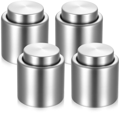 4 Pcs Tapones para Champán, 3,5 cm Tapones Botellas Vino de Acero Inox | Reutilizables, con Juntas de Silicona, para Prosecco y Champán, Botella Vino
