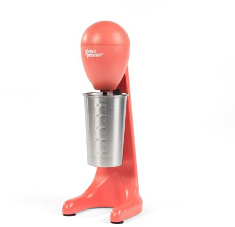 Giles & Posner Funfair Milkshake Maker, Electric Mixer, 500 Ml, Matt Red | 2 Speed Settings, Stainless Steel Blade, Stainless Steel Cup With Measurement Markings, Secure Clips For Stability