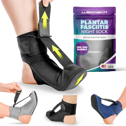 BraceAbility Calza da notte per fascite plantare | Stecca per stivale morbida e allungabile per dormire, tendinite d'Achille Supporto per il piede Brace e tallone Sollievo (grande)