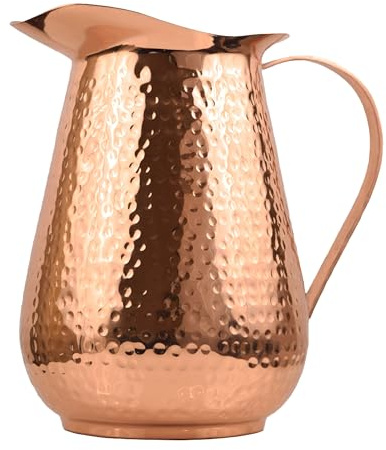 Artisan's Anvil Hammered Copper Pitcher w/Handle, 100% Copper, Heavy Duty, Handmade, 70 fl. Oz., Best for Water, Ayurveda, Moscow Mules, Cocktails