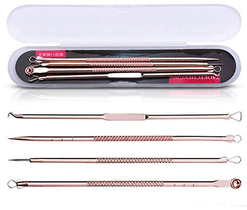 4 Stücke Mitesserentferner Set Komedonenquetscher Set aus Edelstahl - doppelseitig -Kosmetik Werkzeug für Pickel Whiteheads Akne Extraktoren Risikofrei Glatte Nose Gesicht Haut (Rose Gold)