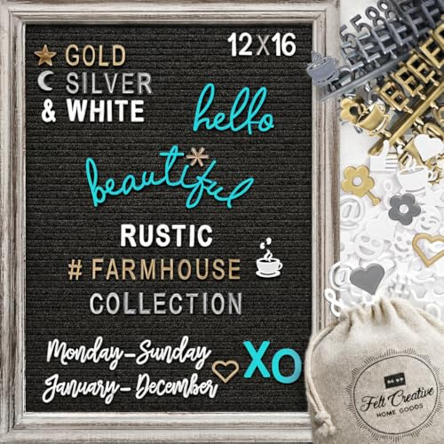 Farmhouse Felt Letter Board Sign with Stand - Rustic Wood Frame Announcement Board for New Baby, Pregnancy Announcement Sign, 12x16 Changeable Message Board with over 700 Felt Board Letters