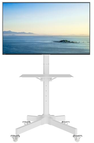 BONTEC Mobile TV Stand on Wheels for 23-60 inch Plasma/LCD/LED TVs, Portable TV Stand with Tray, Height adjustable Home Display Rolling TV Cart Trolly holds 25kg, Max. VESA 400x400mm (White)