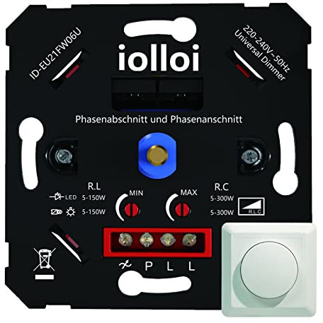 iolloi dimmer, interruttore dimmer per LED, dimmer per lampade a LED, dimmer per LED, prese da incasso universali da 5-300 W dimmer rotativo per lampade a LED e alogene dimmerabili, con morsetti