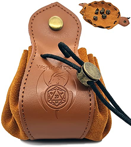 World of Dice - 2in1 Würfelbeutel und Würfelunterlage - Kunstleder, braun, Würfeltasche für DND Würfel
