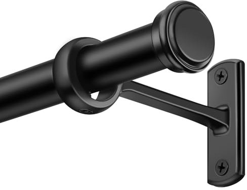SOMINS Black Curtain Rod 48-86 Inch, 1 Diameter Curtain Rods for Windows, Heavy Duty Modern Drapery Rod with Brackets for Bedroom, Living Room, Kitchen, Patio