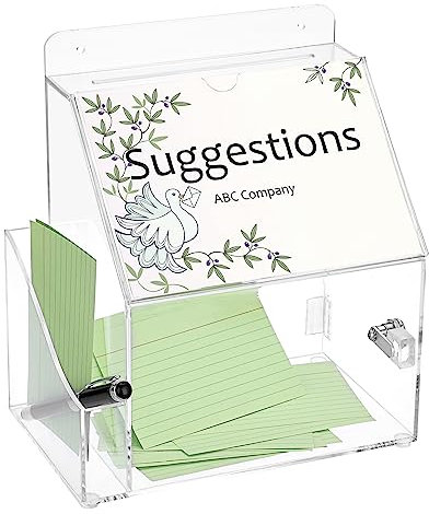 BTSKY Acrylic Suggestion Box With Lock Wall Mounted Acrylic Donation Box with 5x7 Sign Slot, Office Ballot Boxes with Side-Pocket Collection Boxes for Voting Locking Suggestion Mailbox ,Clear