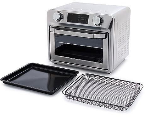 GreenPan Bistro Stainless Steel 9-in-1 Air Fry Oven, Nonstick Baking Pan, Stainless Steel Rack, and Basket, Fast Heating, Multifunction Presets, Cool-Touch Handle, PFAS-Free, Easy Cleanup Crumb Tray