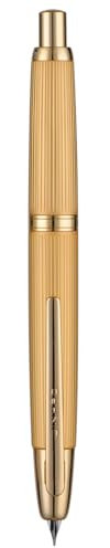 Jinhao 10 Series Press Fountain Pen Brushed Matt Gold Retractable Extra Fine Nib with Ink Converter and Metal Pen Box Set (Golden Clip Version)