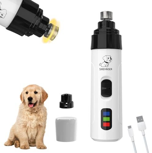 Rppiup Dog Nail Grinders, Silent Dog Claw Grinder, Electric Pet Nail Grinder, Professional 2-Speed Rechargeable Quiet Dog Claw Grinder, Silent Groom Pro Dog Nails for Small to Large Pet (White)