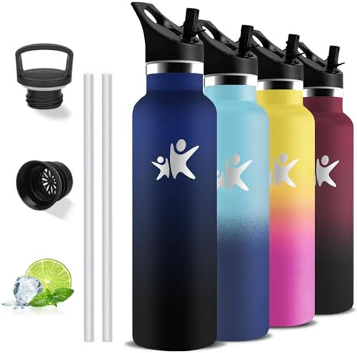 Borraccia Termica, Borraccia 1 litro, Senza BPA, Borracce con Cannuccia, Senza Perdite, Bottiglia Termica, Borraccie Acciaio Inox, Acciaio Inossidabile 18/8, per Campeggio, Fitness, Viaggio, Trekking