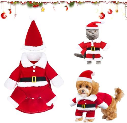 Hundekostüme Weihnachten, Haustier Weihnachtskostüm, Katze Hund Weihnachtskostüm mit Mütze Weihnachtsmann, für Welpen Kätzchen kleine Hunde Haustiere, Katze Hund Cosplay (S)