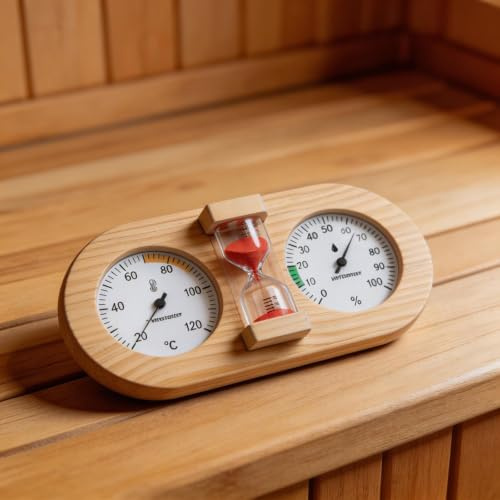 3-in-1 Sauna-Thermometer, Hygrometer und 15-Minuten-Sanduhr mit klarem Display für genaue Temperatur- und Feuchtigkeitsüberwachung (rot)