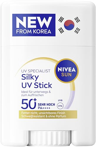 NIVEA SUN UV Stick SPF 50+ (15 g), ultralätt solskydd för ansiktet, solskyddsapplikator med koreansk stickteknik, andningsbar UV specialist Silky (15 g)