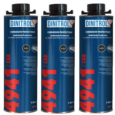 Dinitrol 4941 Cera per sottoscocca, colore: nero, 1 l, confezione da 3 bombolette con tappo a vite stile Schutz