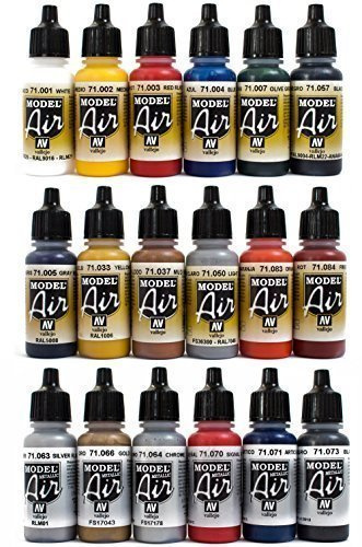 Airbrush Farben 18 x 17 ml Vallejo Model Air Basis Bunt Metallic Farben-Set Airbrushfarben