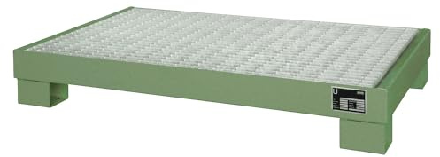 Bauer | Stahl-Auffangwanne | LxBxH 800 x 1300 x 205 mm, lackiert grün RAL 6011, mit Gitterrost