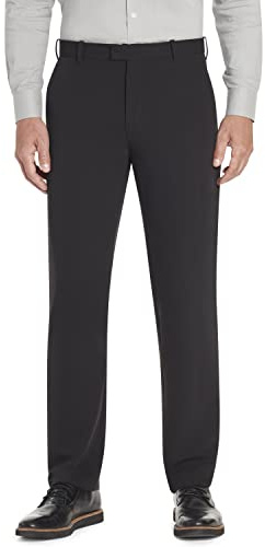 Van Heusen Men's Flex Straight Fit Flat Front Pant, Black, 42W x 30L