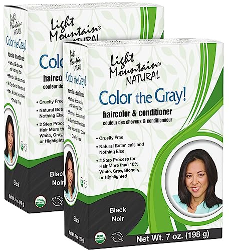 Light Mountain Henna Hair Color & Conditioner, Color the Gray - Black Hair Dye for Men/Women, Chemical-Free, Semi-Permanent Hair Color for White, Gray, and Blonde Hair, 7 Oz (Pack of 2)