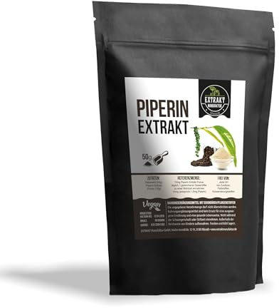Schwarzer Pfeffer Extrakt | 50g Pulver davon 10g Piperin Extrakt (95%) und 40g Reismehl (natürlicher Füllstoff) 100% vegan & in Deutschland abgefüllt (50g)