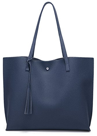 Dreubea - Borsa a tracolla da donna in morbida pelle sintetica, borsa tote, a spalla, a mano, con nappa, di grande capacità, Blu scuro, Taglia unica