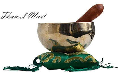 Tibetan Singing bowl handmade brass (4inch 7 metal) including free wooden mallet (strike) Silk Cushion