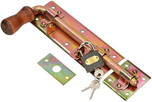KOTARBAU® Torriegel 280mm Links mit Vorhängeschloss Türriegel Bolzenriegel Schlossriegel Schubriegel Verzinkt Gelb Riegelverschluss Torverschluss