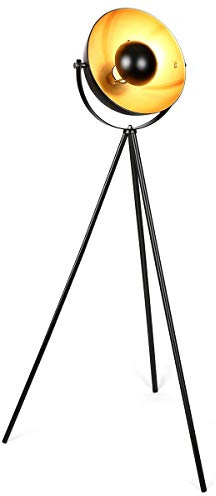 Osasy Retro Studio Floor Lamp - Vintage Black Gold with Ø 34 cm Lampshade, Max. 60W, 147cm Height - Metal Lamp for Living Room, Bedroom