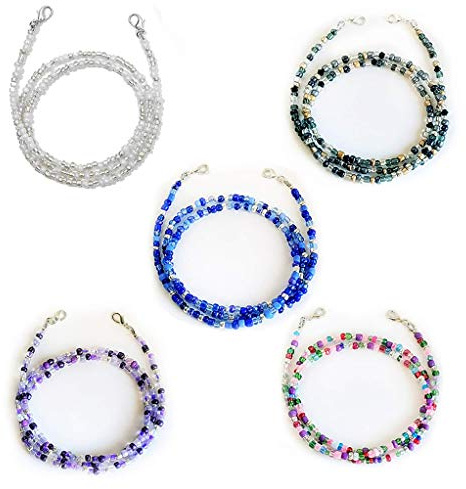 LIPIODOL 5 Stück Masken-Kette, Brillenkette Bunte Perlen für Frauen Männer Kinder Maske Riemen Extender Kette