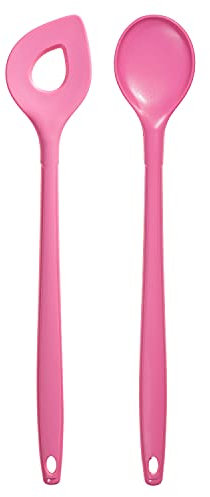 Kochblume Kochlöffel & Backlöffel 2er Set | Premium-Silikon & BPA frei| Hitzbeständig | Spülmaschinenfest | 30cm | Farbe: pink