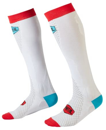 O'NEAL | Motocross Motorrad Socken | MX DH FR | Schweißabsorbierend, enger Sitz, minimiert Muskelvibrationen für längere Energie | MX Performance Sock Minus V.22 | Unisex | Blau Rot Weiß | OS