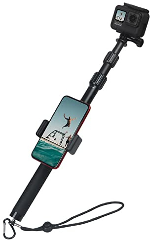 HSU Extendable Selfie Stick, Aluminum Hand Grip Telescoping Pole for GoPro Hero 13/12/11/10/9/8/7/6/5/4/3, Cell Phones and Other Action Camera(93CM)