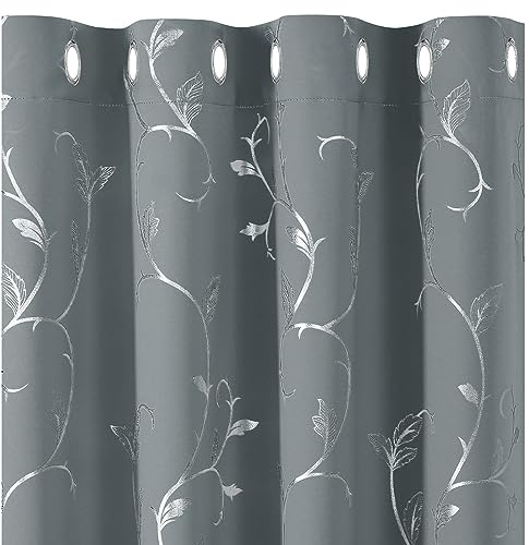 BUHUA 2er Set Verdunklungsvorhang Blickdicht Vorhang Gardinen Raumverdunkelung mit Ösen Thermogardine Ösenvorhang Verdunkelungsgardinen für Schlafzimmer Wohnzimmer, 229x117 cm, Hellgrau