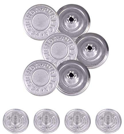 Trimming Shop 14 mm Ersatz-Jeansknöpfe, langlebiger Klebeschlag, kein Nähen, Knöpfe mit Nieten, für Jeans, Jacken, Röcke, silberfarben, 50 Stück