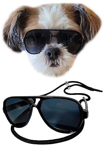 G029 Small Dog Breed up to 15lbs Cat Pet Aviator Sunglasses Glasses (Black)