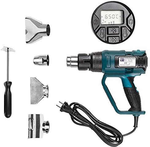 Pistola ad aria calda professionale (soffiante/asciugatrice) 50-650°C con display digitale LCD. 2000 watt