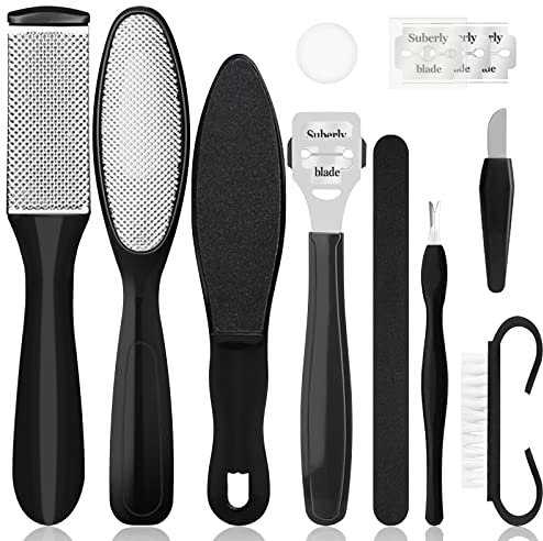 Sularpek Hornhautfeile Fußfeile, 10 in 1 Professionelle Hornhautentferner, Hornhauthobel für Hornhautentferner Starke Hornhaut Tote Haut Fuß Schaber (Schwarz)
