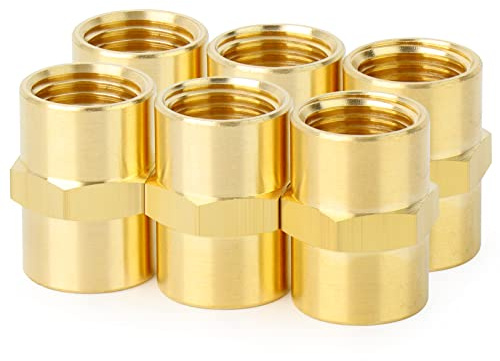ChillWaves Brass Pipe Fitting, Hex Coupling 3/8 NPT Female x 3/8 NPT Female Thread Adapter(6-PACK)