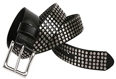 WRJAHCG Damengürtel, Nietengürtel, Nietengürtel im PunkHip-Hop-Gürtel aus Leder der obersten Schicht, Silberne Dornschließe,Schwarz,115cm/45.3''